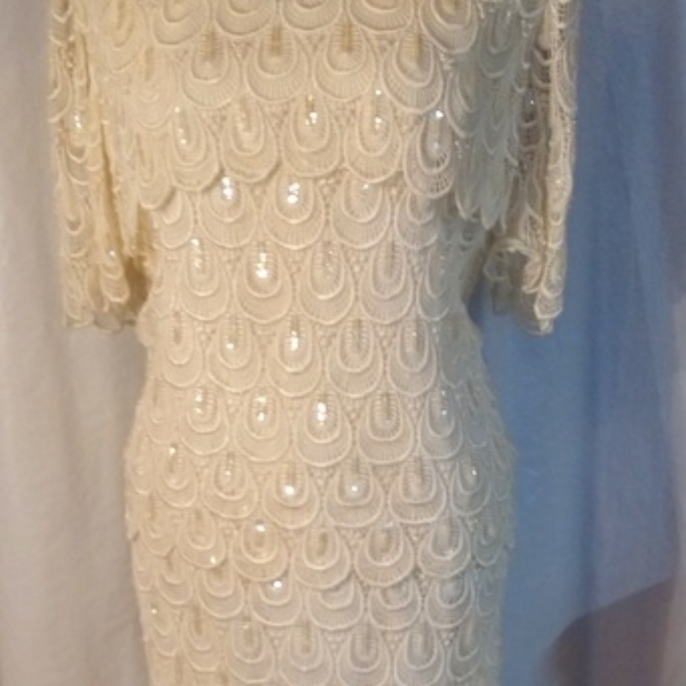 Jill Paige Ivory Sequin Dress 3/4 lenght Size 18
